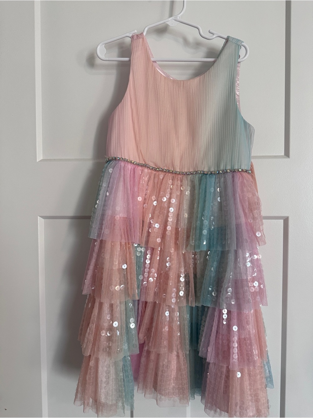 Kids Pastel Rainbow Sequin Layered Dress